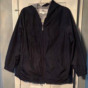 Fleet Street Hooded Windbreaker Waterproof Zippered Navy Jacket